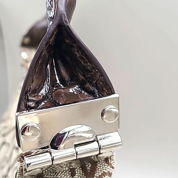 New York & Company Tan & Brown Canvas Handbag with Embossed Patent Trim - Picture 5 of 10